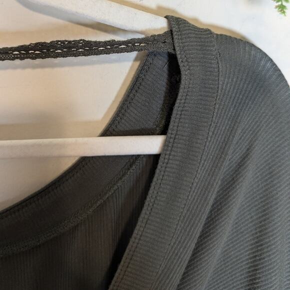 Free People Shimmy Shake Army Green Open Back Twist Lace Trim Long Sleeve Top - Picture 4 of 13